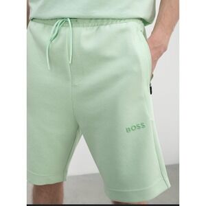 Hugo Boss Men's 3D-Moulded Logo Shorts Light Lime Size Small Fleece Sweats